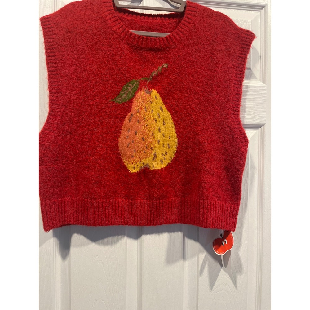 Cider Red Pear Graphic Alpaca Wool Blend Sweater Vest XL NWT CD20230507306898KV